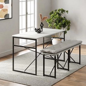 Stewehome Σετ Τραπεζιού και Καρεκλών Bench Με Μαξιλάρια / Λευκό / 120x32x45 cm