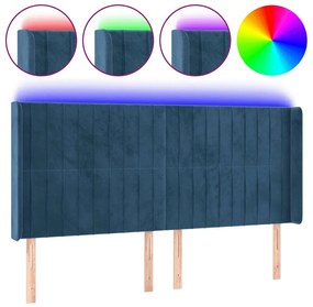 vidaXL Κεφαλάρι Κρεβατιού LED Σκούρο Μπλε 203x16x118/128 εκ. Βελούδινο