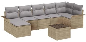 vidaXL Σετ Καναπέ Κήπου με μαξιλάρι 8 pcs Μπεζ Πολυ ράταν