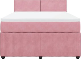 vidaXL Κρεβάτι Boxspring με Στρώμα Ροζ 160x200 εκ. Βελούδινο