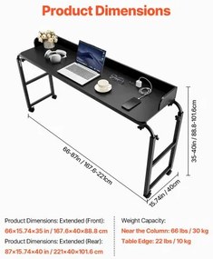 VEVOR Overbed Table Mobile Bed Side Desk 4 Wheels (2 with Brakes) &amp; Power Socket