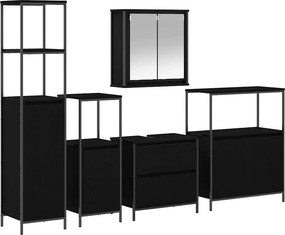 vidaXL Σετ Επίπλων Μπάνιου με ράφι 5 pcs Μαύρο Επεξεργασμένο ξύλο