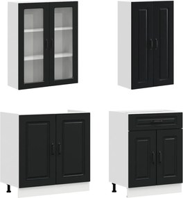 vidaXL Μονάδα κουζίνας KALMAR 4 pcs Μαύρο Επεξεργασμένο Ξύλο