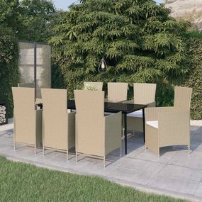 vidaXL Σετ Τραπεζαρίας Κήπου 9 Τεμαχίων Μπεζ με Μαξιλάρια