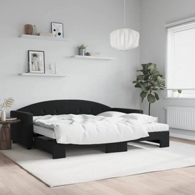 Καναπές Κρεβάτι Συρόμενος Μαύρο 90x200 εκ. Βελούδινος Στρώματα - Μαύρο