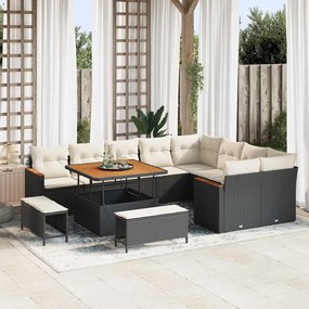 vidaXL Σετ Καναπέ Κήπου με μαξιλάρι 12 pcs Μαύρο Πολυ Ρατάν