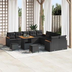 vidaXL Σετ Καναπέ Κήπου 13 pcs Μαύρο συνθετικό ρατάν