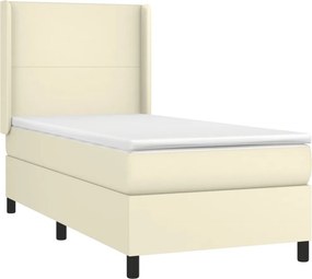 vidaXL Κρεβάτι Boxspring με Στρώμα &amp; LED Κρεμ 100x200 εκ. Συνθ. Δέρμα