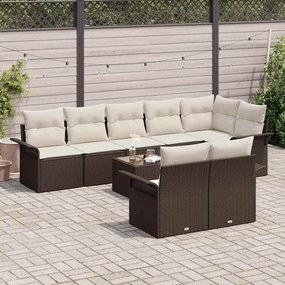 vidaXL Σετ Καναπέ Κήπου με μαξιλάρι 9 pcs Καφέ Πολυ ράταν