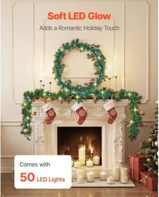 VEVOR 9Ft Christmas Garland with Light String Red Berries Pine Cones &amp; Needles