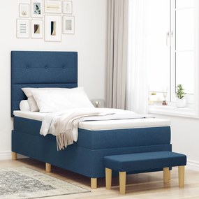 Κρεβάτι Box Spring με Στρώμα & Πάγκο Μπλε 90x200 εκ. Υλικό