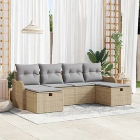 vidaXL Σετ Καναπέ Κήπου με μαξιλάρι 6 pcs Μπεζ Πολυ ράταν
