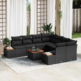 vidaXL Σετ Καναπέ Κήπου με μαξιλάρι 9 pcs Μαύρο Πολυ ράταν