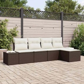 vidaXL Σετ Καναπέ Κήπου 5 pcs Καφέ, Κρέμα Πολυ rattan, βαμμένο ατσάλι