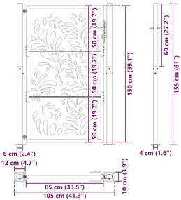 Πύλη κήπου 105x155 cm από καιρικό χάλυβα με σχέδιο κύματος - Καφέ