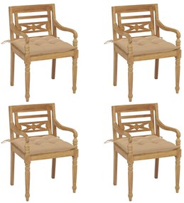 vidaXL Καρέκλες Batavia 4 τεμάχια από Μασίφ Ξύλο Teak με Μαξιλάρια