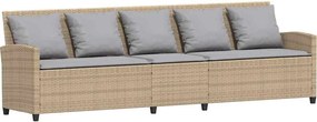 vidaXL Καναπές κήπου 5θέσιος με μαξιλάρια Μπεζ Poly Rattan