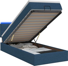 vidaXL Κρεβάτι Ottoman με Στρώμα και LED Μπλε 90 x 200 cm Ύφασμα