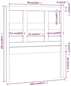 vidaXL Κεφαλάρι Κρεβατιού Μελί 105,5 x 4 x 100 εκ. Μασίφ Ξύλο Πεύκου