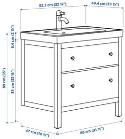 HEMNES/ORRSJON βάση νιπτήρα με συρτάρια/νιπτήρα/μπαταρία, 82x49x89 cm 695.467.91