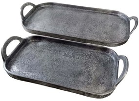 Διακοσμητικοί Δίσκοι Kirat (Σετ 2Τμχ) 022196 46x23x5/36x18x5cm Antique Silver Αλουμίνιο