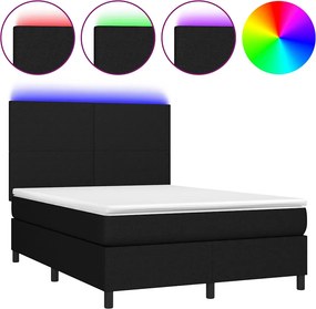 vidaXL Κρεβάτι Boxspring με Στρώμα &amp; LED Μαύρο 140x200 εκ. Υφασμάτινο