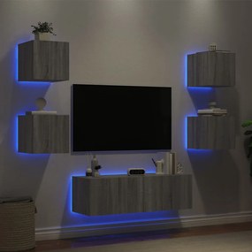 vidaXL Ντουλάπια Τηλεόρασης Τοίχου 5 Τεμ. με Φώτα LED Γκρι Sonoma