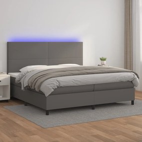 vidaXL Κρεβάτι Boxspring με Στρώμα &amp; LED Γκρι 200x200 εκ. Συνθ. Δέρμα