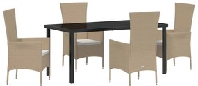 vidaXL Σέτ φαγητού για κήπο με μαξιλάρι 5 pcs Μπεζ συνθετικό ρατάν