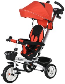 Παιδικό τρίκυκλο HOMCOM 6-σε-1 με ράβδο ώθησης, τέντα, ζώνη, καλάθι αποθήκευσης, 18+ μηνών, Κόκκινο