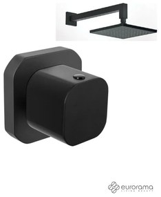 Eurorama Quadra Black Matt Ανακλινόμενη κεφαλή 20x20εκ.+Εκτροπέας εντοιχισμού περιστροφικός 3 εξόδων