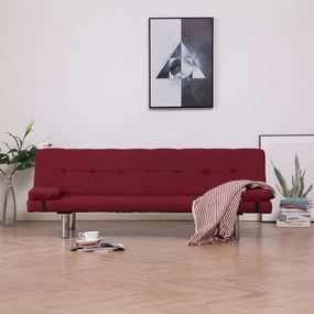 282191 282191 vidaXL Sofa Bed with Two Pillows Wine Red Polyester Κόκκινο, 1 Τεμάχιο