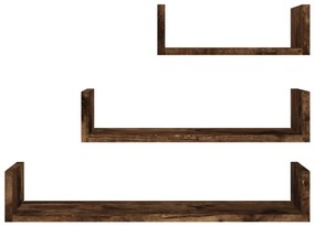 vidaXL Ράφια Τοίχου 3 τεμ. Καπνιστή Δρυς από Επεξεργασμένο Ξύλο