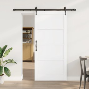 vidaXL Συρόμενη Πόρτα με Σύνολο Εξαρτημάτων Λευκή 93x202 εκ. Συμπαγές Ξύλο Πεύκο