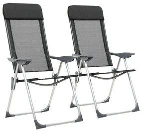 Καρέκλες Camping Πτυσσόμενες 2 τεμ. Μαύρες από Αλουμίνιο - Μαύρο