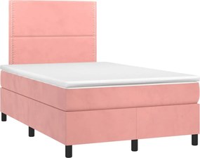 vidaXL Κρεβάτι Boxspring με Στρώμα Ροζ 120x200 εκ. Βελούδινο