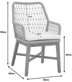 Πολυθρόνα Elaiza pakoworl teak ξύλο και pe σχοινί σε φυσική-μπεζ απόχρωση με μαξιλάρι 58x60x90εκ 58x60x90 εκ.