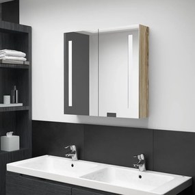 Καθρέφτης Μπάνιου με Ντουλάπι &amp; Φωτισμό LED Δρυός 62x14x60 εκ. - Καφέ