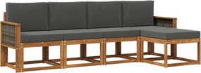 vidaXL Σειρά Καναπέ Εξωτερικού 5 pcs Φυσικό και Ανθρακί Πολυεστέρας