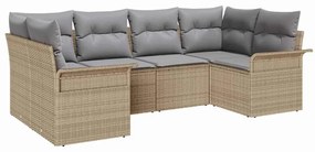 vidaXL Σετ σαλονιού κήπου  6 τεμαχίων με μπεζ Poly Rattan μαξιλάρια