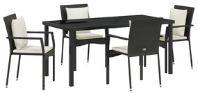 vidaXL Σέτ φαγητού για κήπο με μαξιλάρι 5 pcs Μαύρο Πολυ ράταν