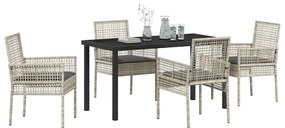 vidaXL Σέτ φαγητού για κήπο με μαξιλάρι 5 pcs Ανοιχτό γκρι Πολυ ράταν