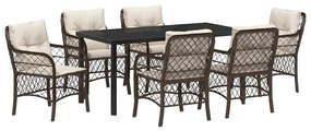vidaXL Σέτ φαγητού για κήπο με μαξιλάρι 7 pcs Καφέ Πολυ ράταν
