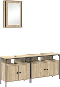 vidaXL Σετ Επίπλων Μπάνιου με ράφι 3 pcs Καφέ Επεξεργασμένο ξύλο