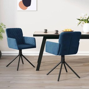 vidaXL Καρέκλες Τραπεζαρίας Περιστρεφόμενες 2 τεμ. Μπλε Βελούδινες