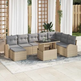 vidaXL Σετ Καναπέ Κήπου με μαξιλάρι 9 pcs μπεζ και ανοιχτό γκρι