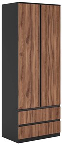 Δίφυλλη Ντουλάπα Ρούχων RONAN Livorno Oak/Μαύρο 80x52x210.5
