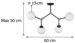 Κρεμαστό φωτιστικό από μαύρο μέταλλο και λευκή οπαλίνα (6167-4-NM)
