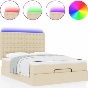 vidaXL Οθωμανικό κρεβάτι με στρώμα &amp; LEDs Cream 140x200 cm Ύφασμα