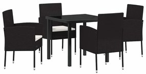 vidaXL Σέτ φαγητού για κήπο με μαξιλάρι 5 pcs Μαύρο Πολυ ράταν